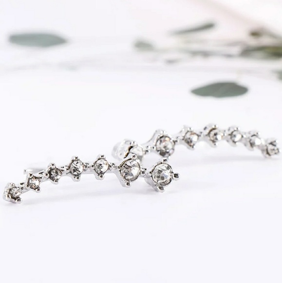 Silver Rhinestone Ear Climber Earrings - Picture 5 of 5